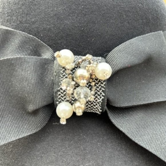 SCALA Collezione 100% Black Wool Hat with Decorated Bow - Picture 5 of 11